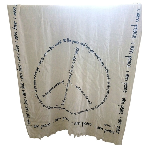 Peace Love World Accessories - Peace Love World Alina Villasante White Viscose Peace Heart Graphic Scarf Wrap